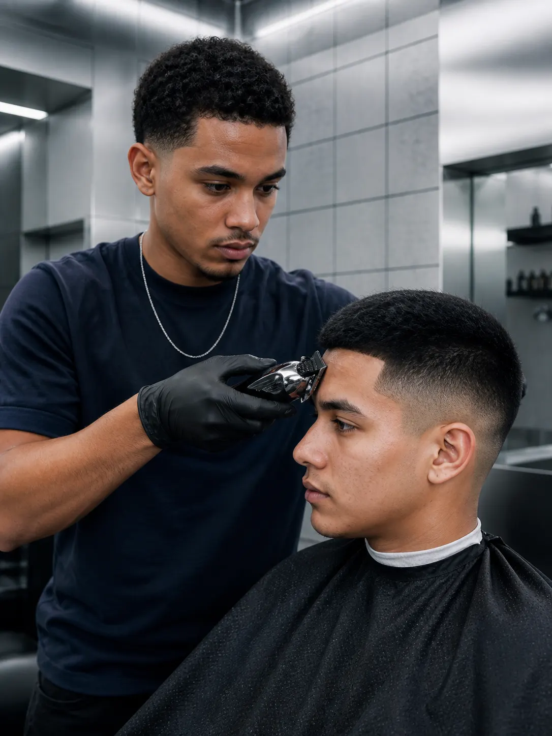 Lucas refinando un fade con máquina