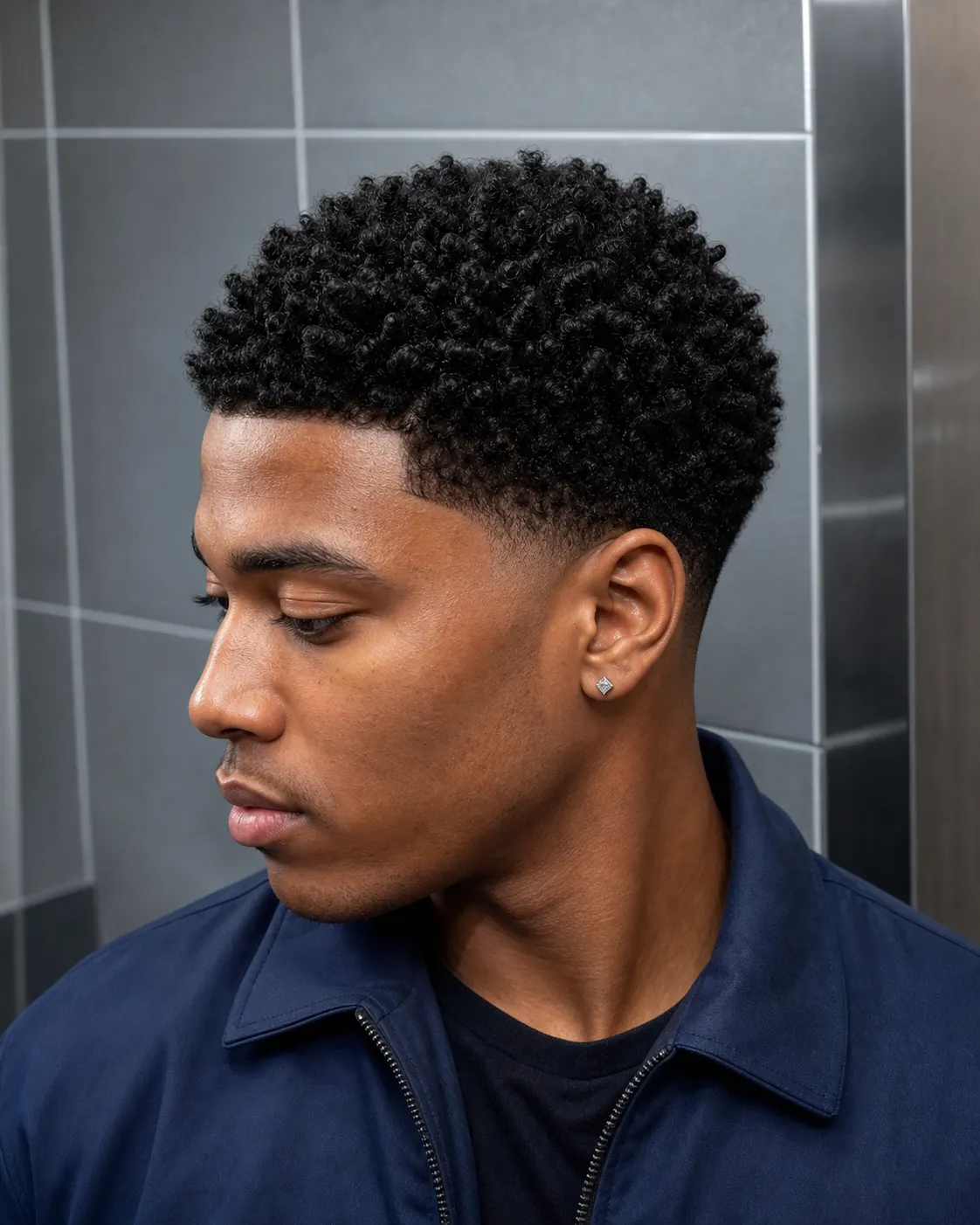 Corte con rizos definidos y volumen superior